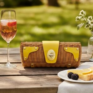 Kate Spade Clutch, natural wicker with patent leather trim. Light gold hardware.